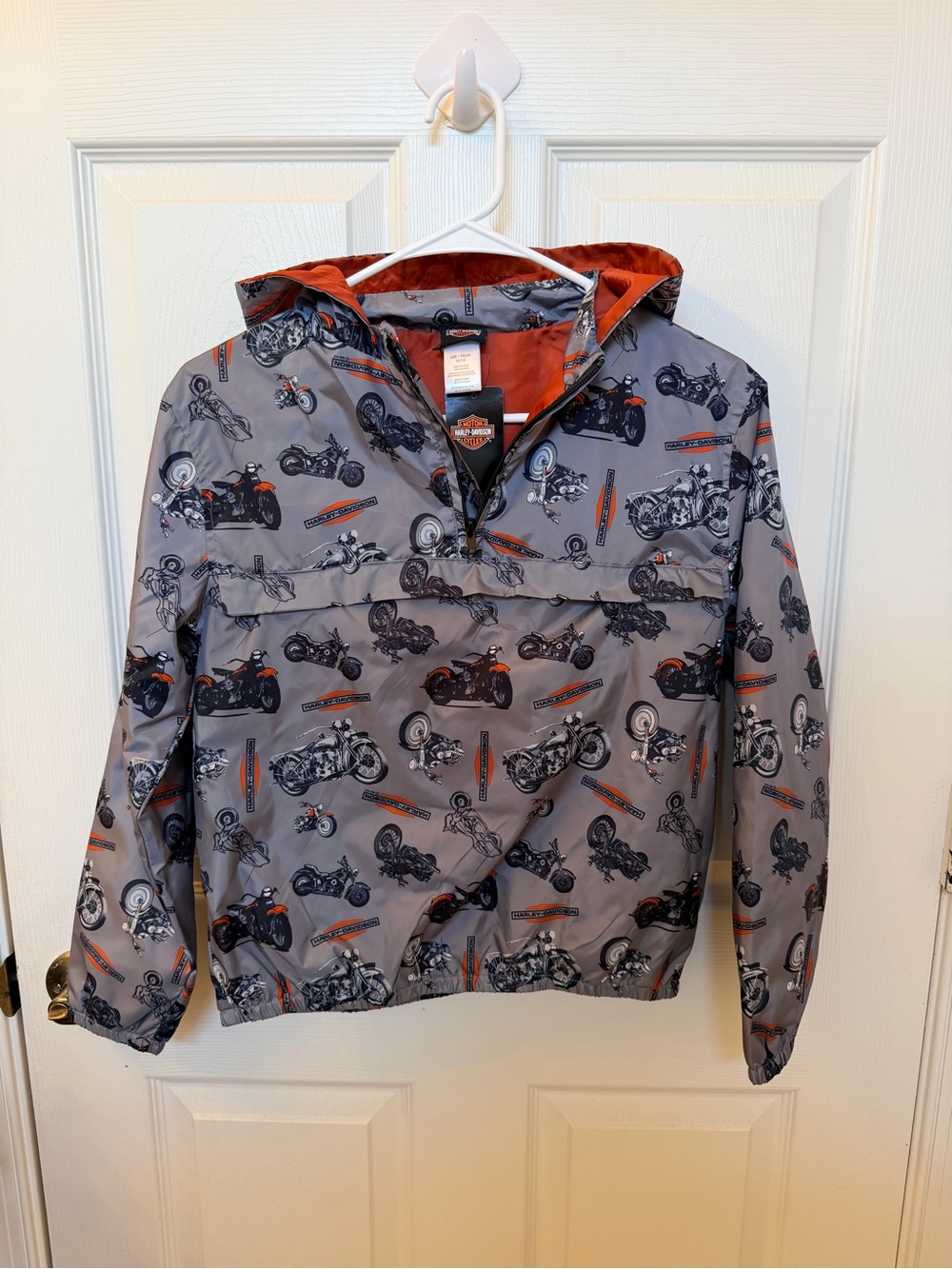 Harley-Davidson Gray & Orange Kids Motorcycle Hooded Pullover Boys 12/14